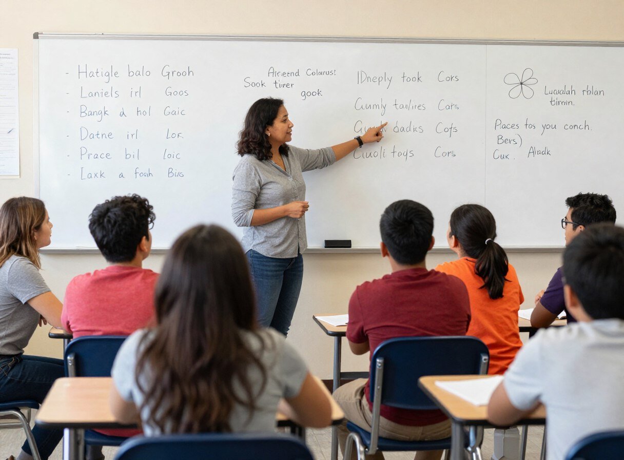 Diverse immigrant students in an ESL class